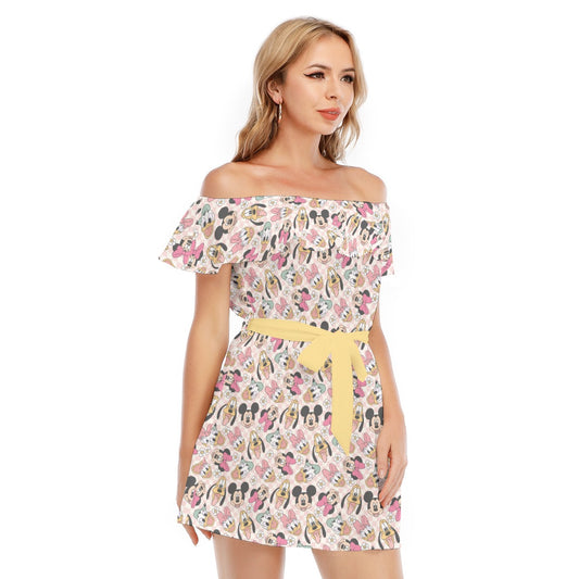 Pastel Picnic Party - Women's Off-shoulder Ruffle Dress
