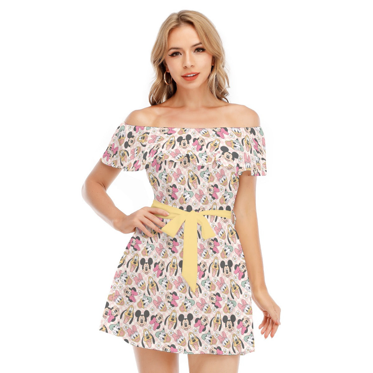 Pastel Picnic Party - Women's Off-shoulder Ruffle Dress