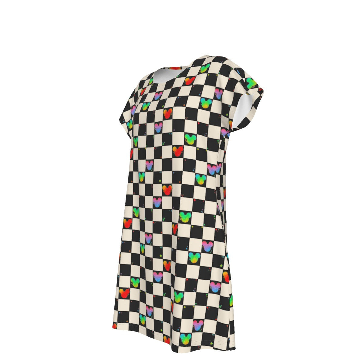 Rainbow Checker Mouse Ears - Women's T-Shirt Dress