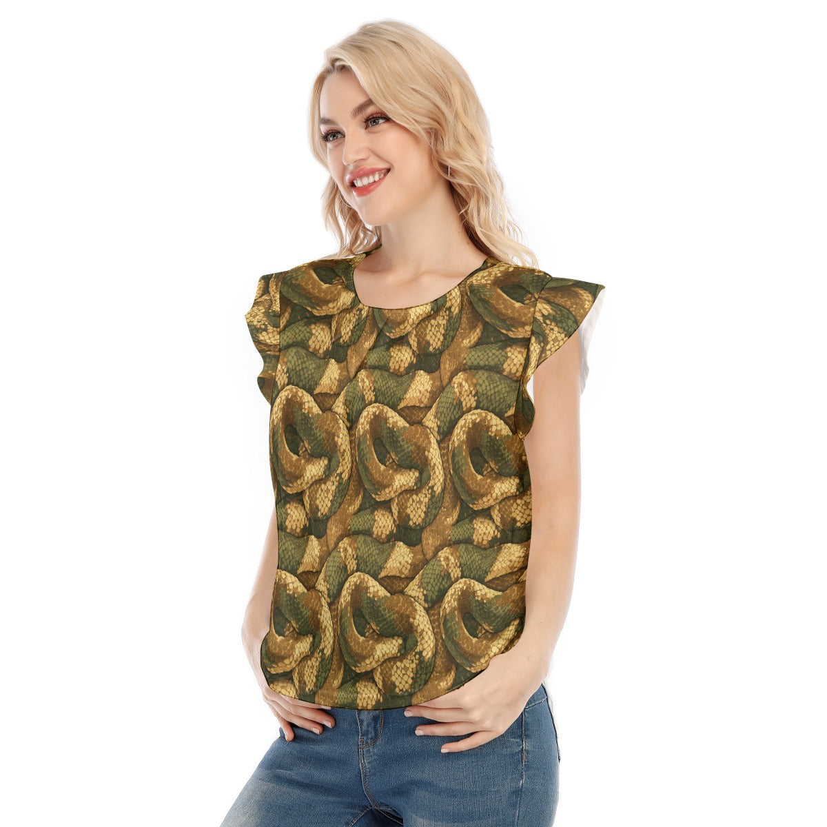 Animal Print - Snake - Women’s Flutter Sleeve Top