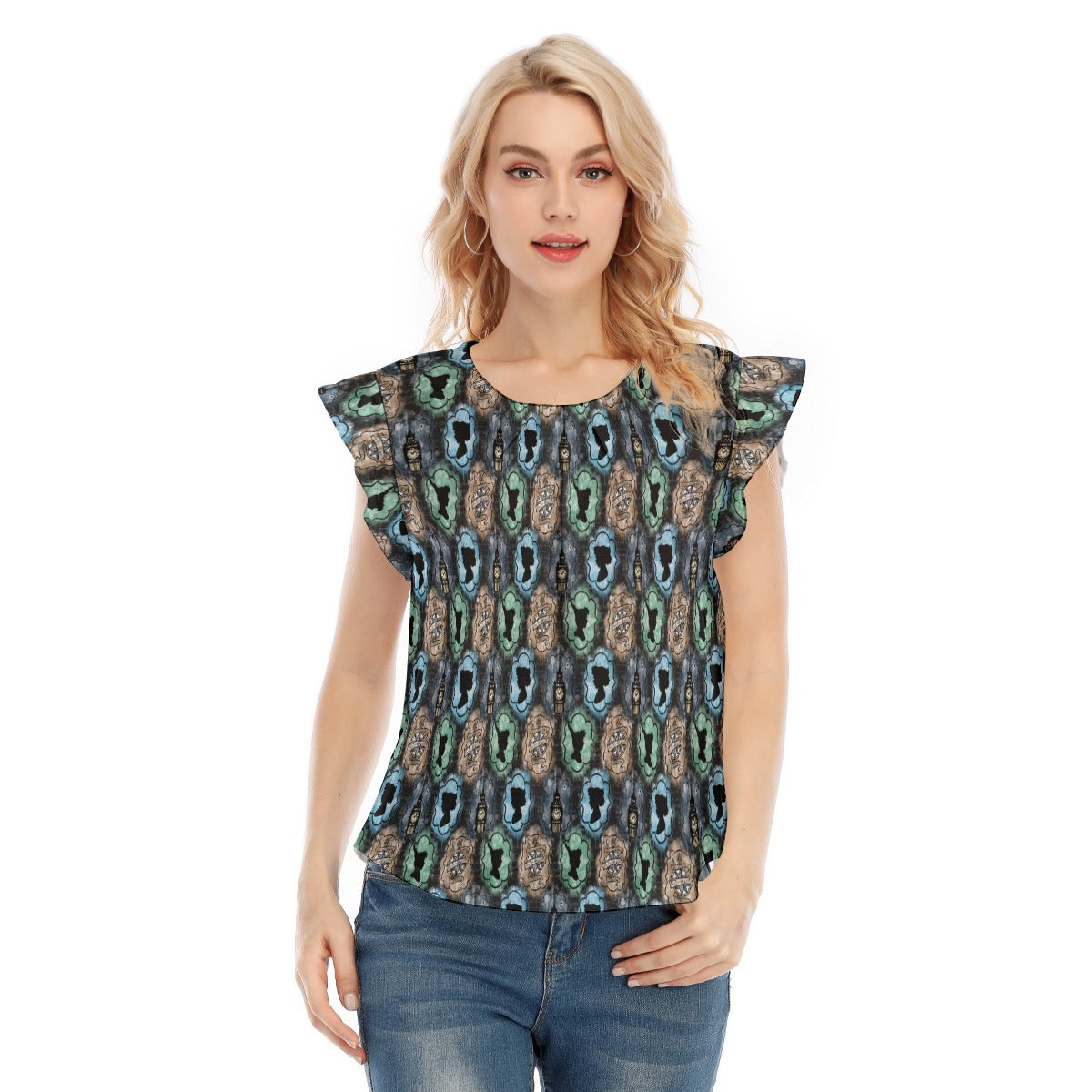 Starry Flight Silhouettes - Women’s Flutter Sleeve Top