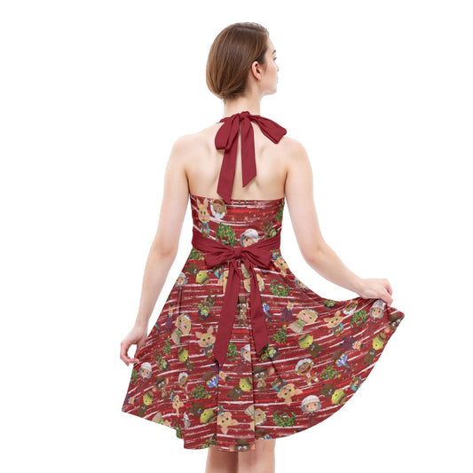 A Very Festive Puppet Christmas - Women's Halter Vintage Pocket Dress