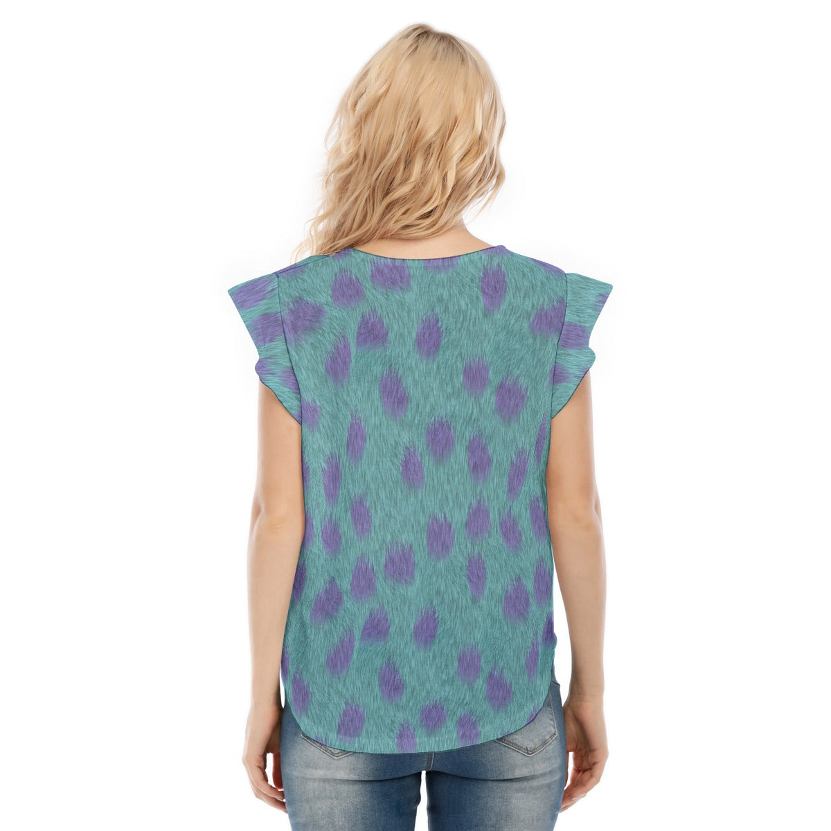 Turquoise Monster Spots - Women’s Flutter Sleeve Top