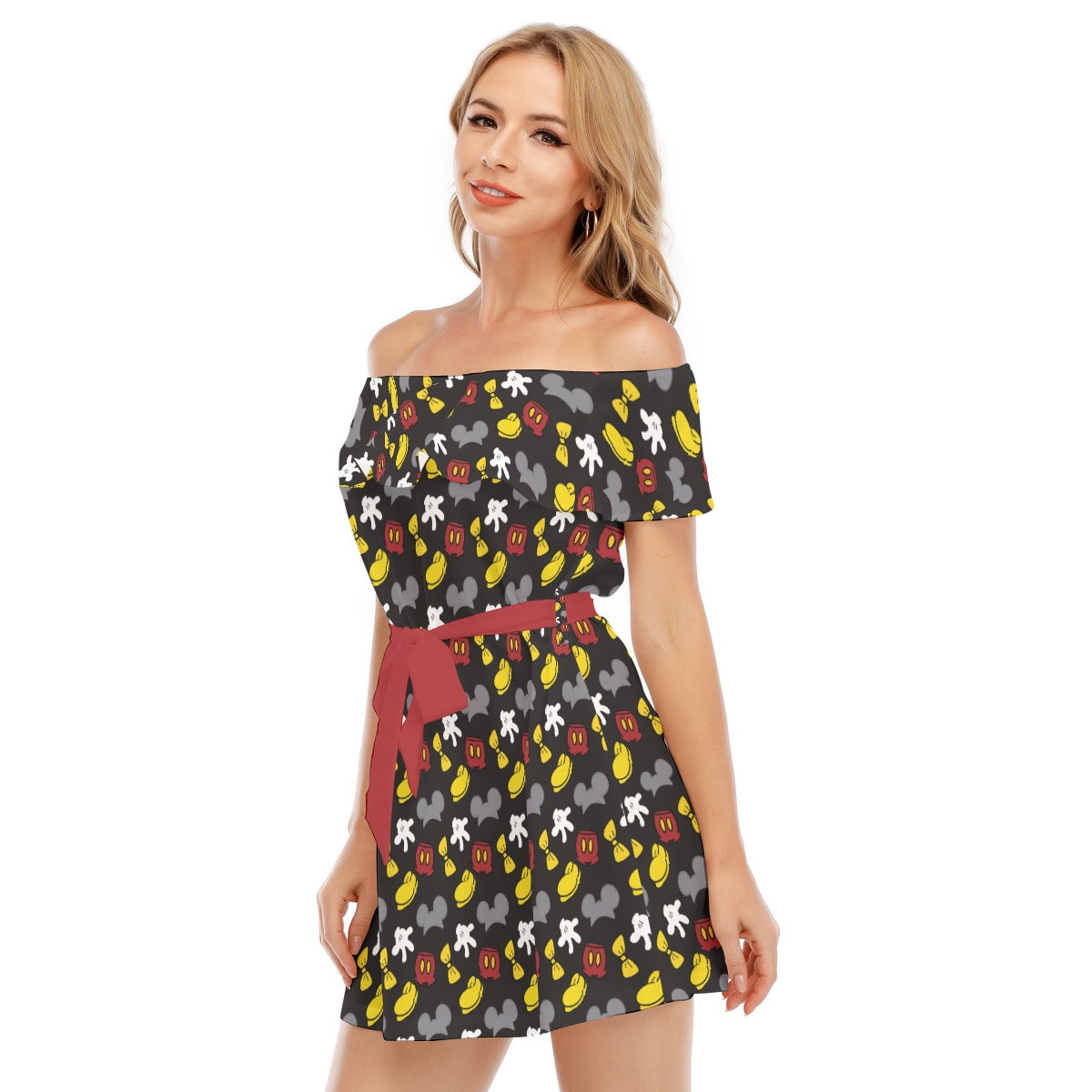 Classic Mouse Style - Women's Off-shoulder Ruffle Dress