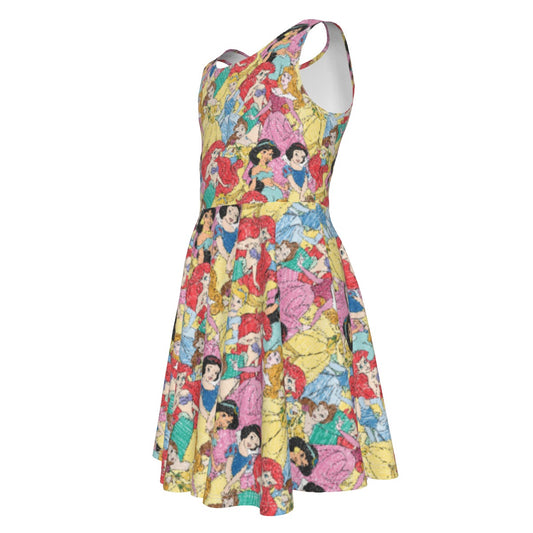 Royal Princess Sketches- Kid's Sleeveless Skater Dress