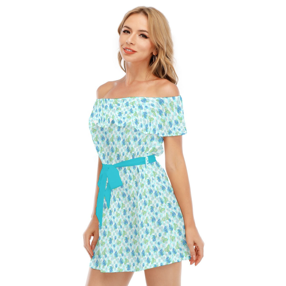 Fruitimals - Blueberry Dinosaurs - Women's Off-shoulder Ruffle Dress