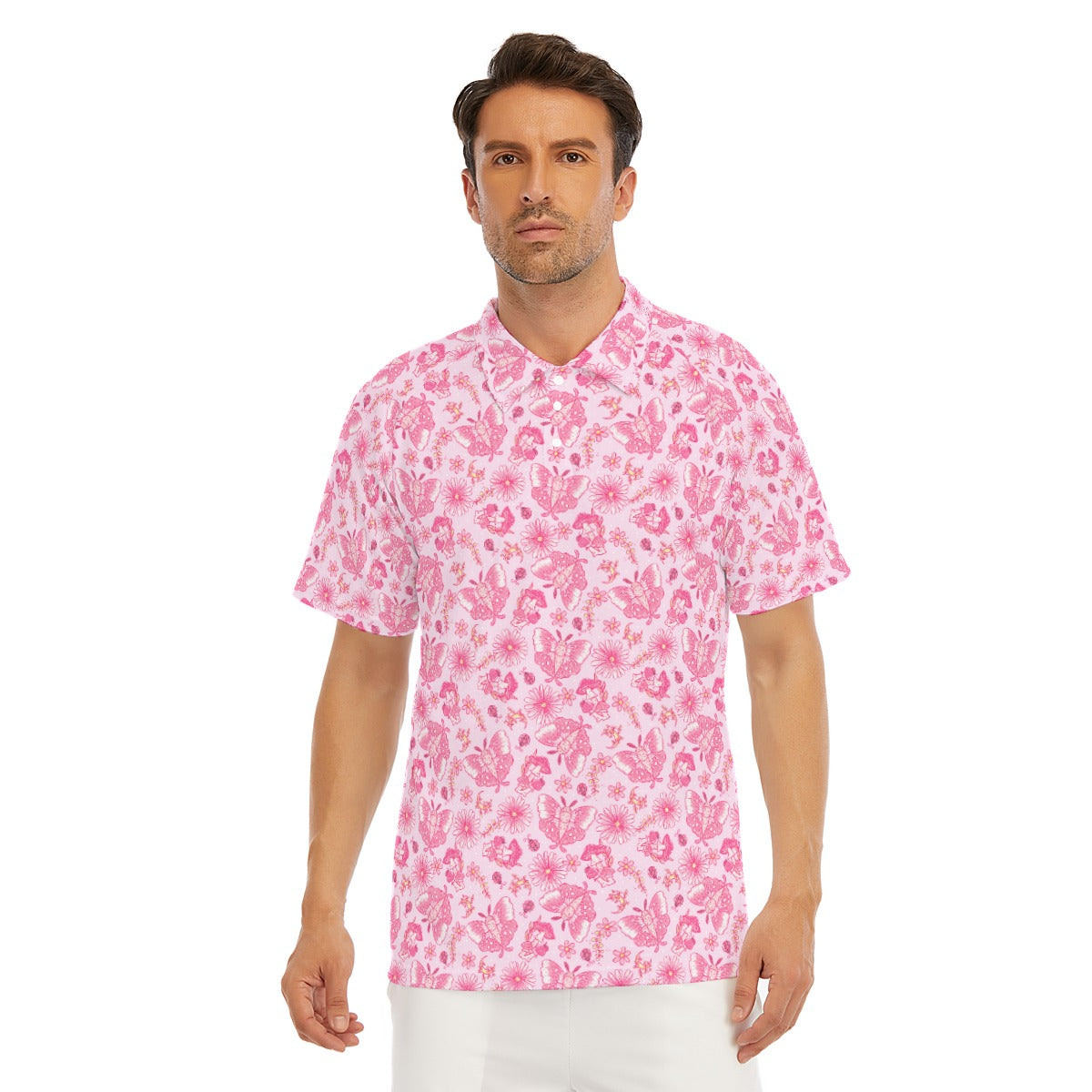 Pink Mushroom Moths - Men's Polo Shirt