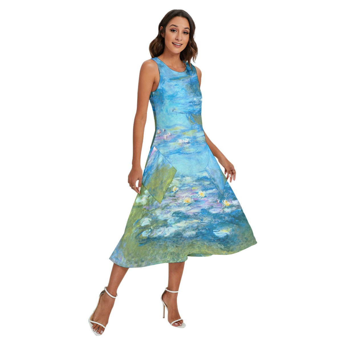 Monet Water Lillies - Women’s Diagonal Pocket Midi Dress