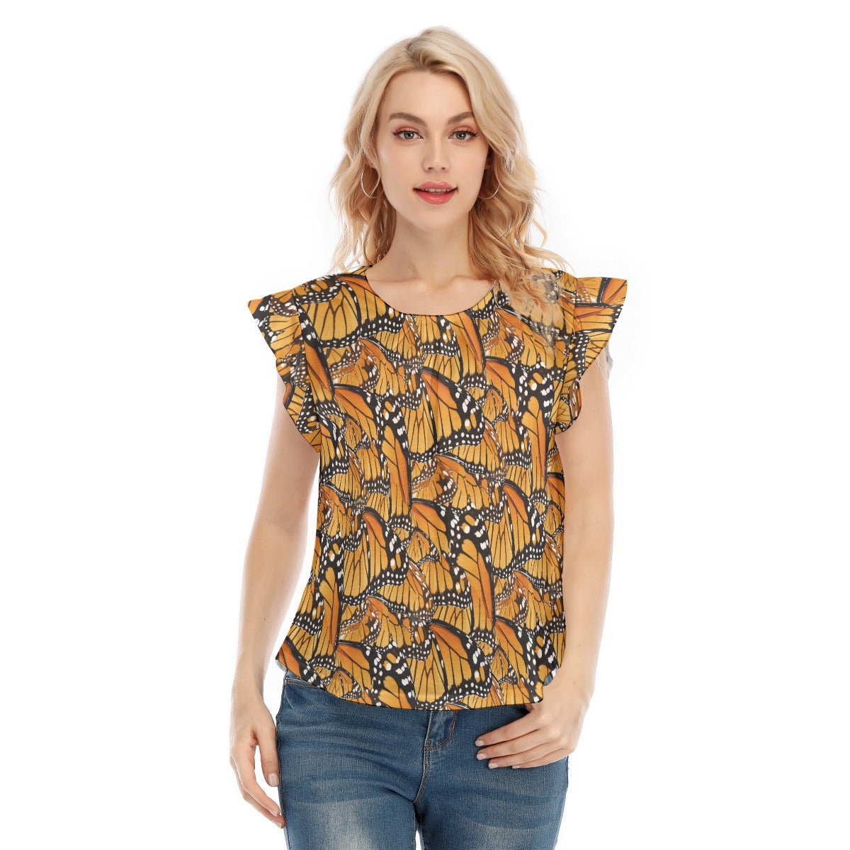 Animal Print - Monarch Butterfly - Women’s Flutter Sleeve Top