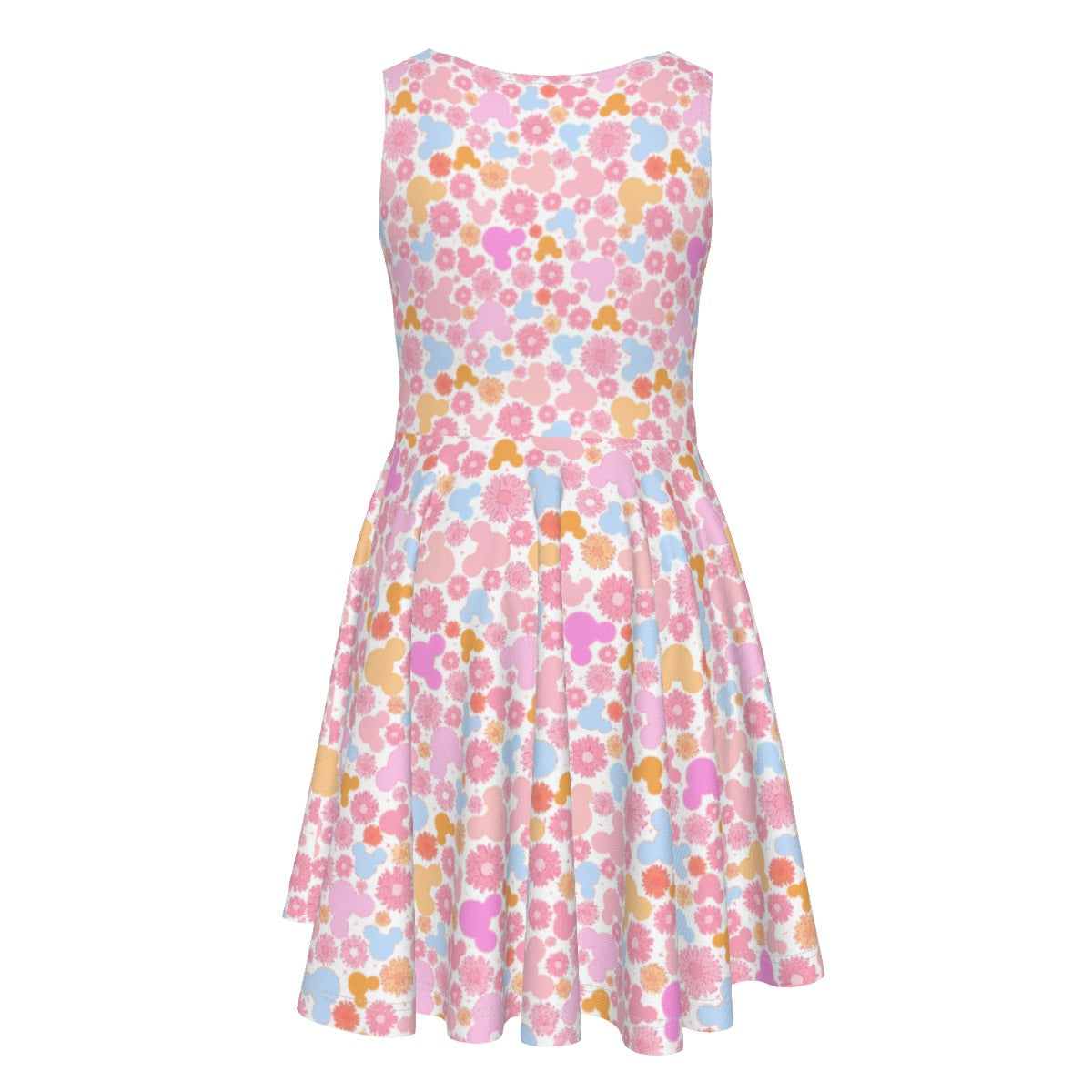 Retro Floral Mouse - Kid's Sleeveless Skater Dress