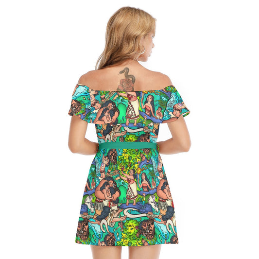 Ocean Voyager Storybook Scenes - Women's Off-shoulder Ruffle Dress