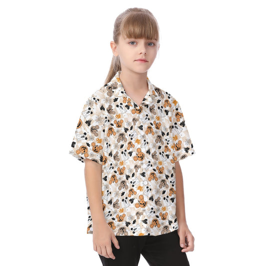 Checkered Halloween Ghosts & Pumpkinskins - Kid's Hawaiian Button Up Shirt