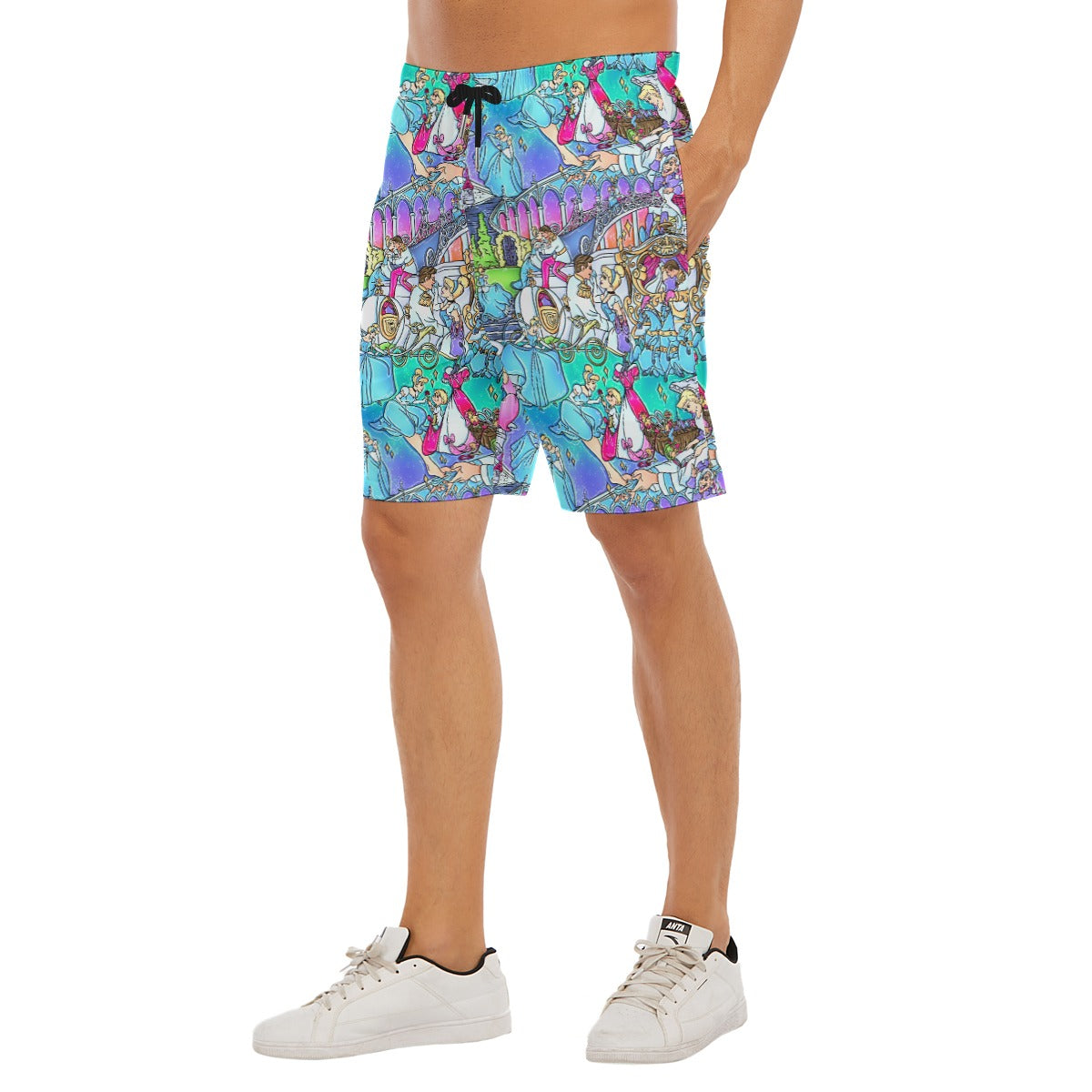 Glass Slipper Storybook Scenes - Men’s Pocket Beach Shorts