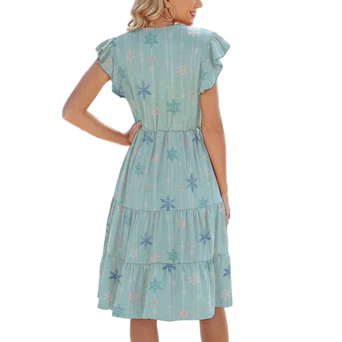 Ice Queen Snowflake Pattern - Women's Tiered Pocket Midi Dress