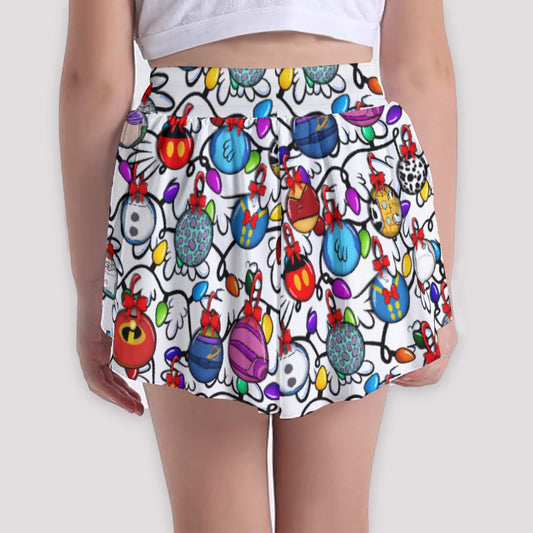 Festive Character Baubles on White - Girls’ Flowy Pocket Shorts