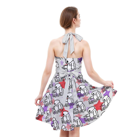 White Robot Balala - Women's Halter Vintage Pocket Dress