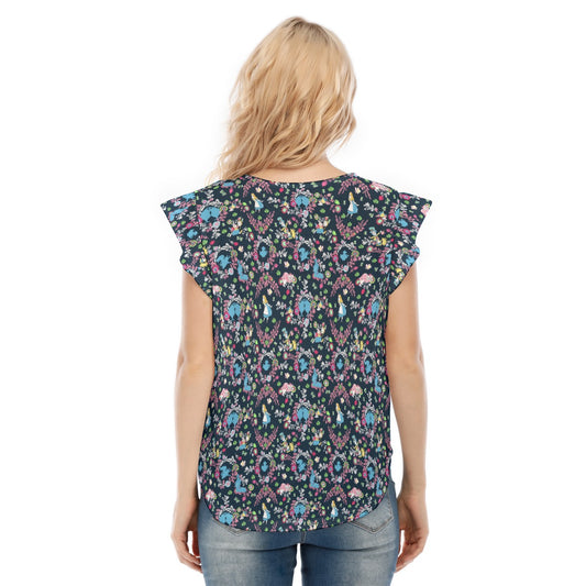 Garden Whimsy - Wonderland Dreams - Women’s Flutter Sleeve Top