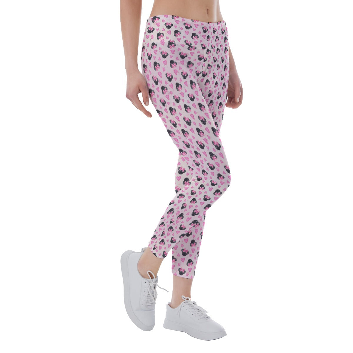 Watercolor Pink Bow Mouse Ears - Women's Yoga Leggings