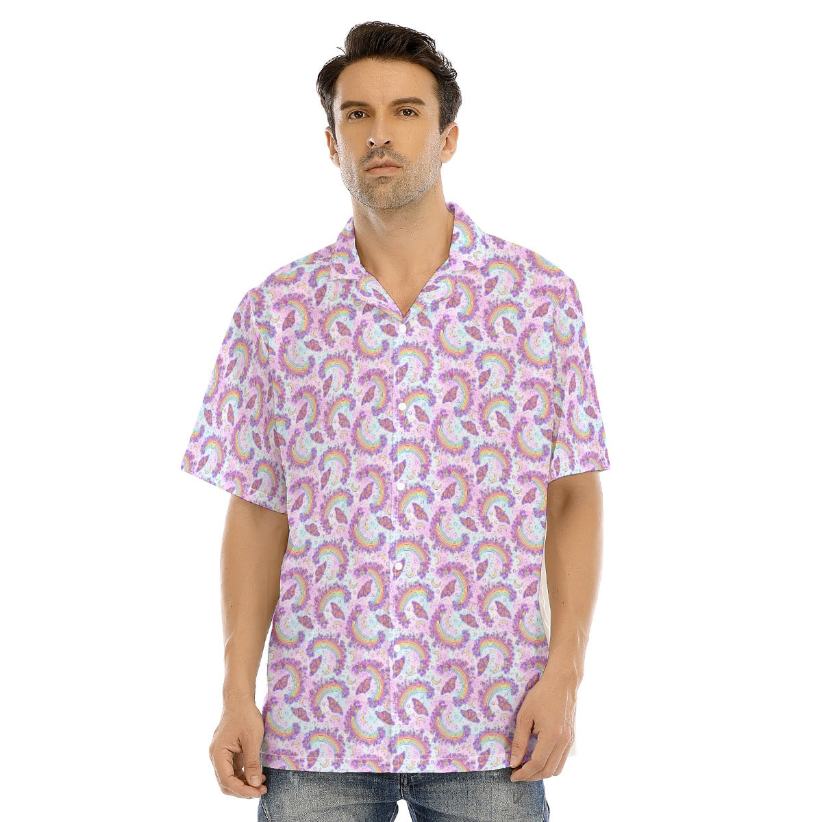 Monarch Butterflies & Rainbows - Men's Hawaiian Button Up Shirt