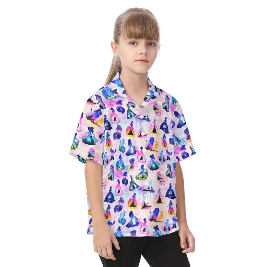 Princess And Classic Animation Silhouettes - Kid's Hawaiian Button Up Shirt