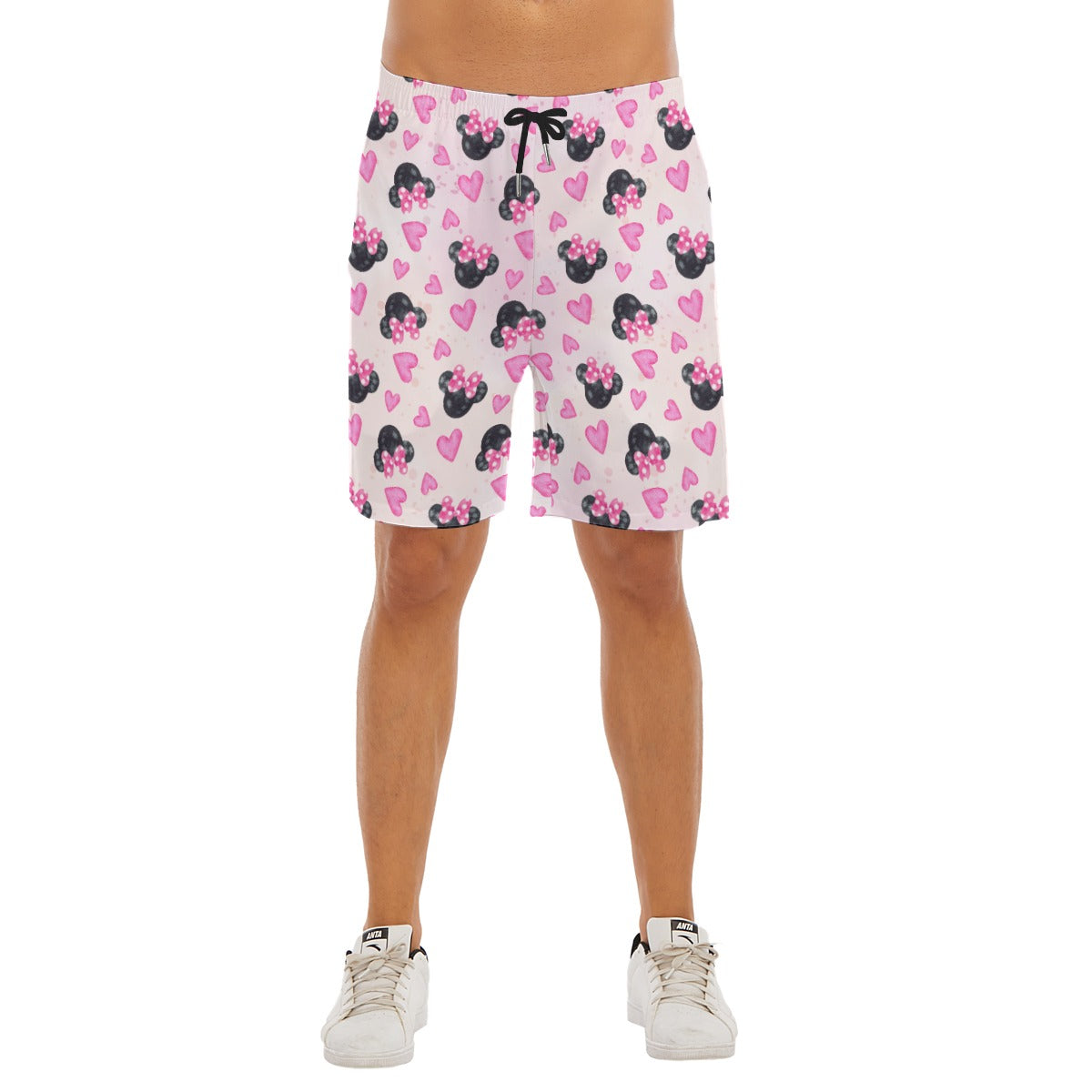 Watercolor Pink Bow Mouse Ears - Men’s Pocket Beach Shorts
