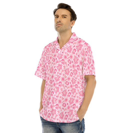 Pink Mushroom Moths - Men's Hawaiian Button Up Shirt