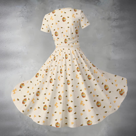 Sweet Hunny Pot & Bees - Women's V-Neck Ruched Midi Dress