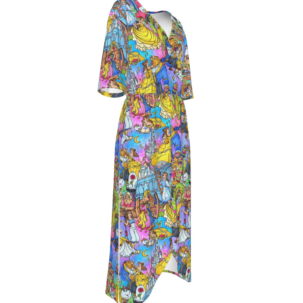 Enchanted Tale Storybook Scenes - Women’s V-Neck Wrap Midi Dress