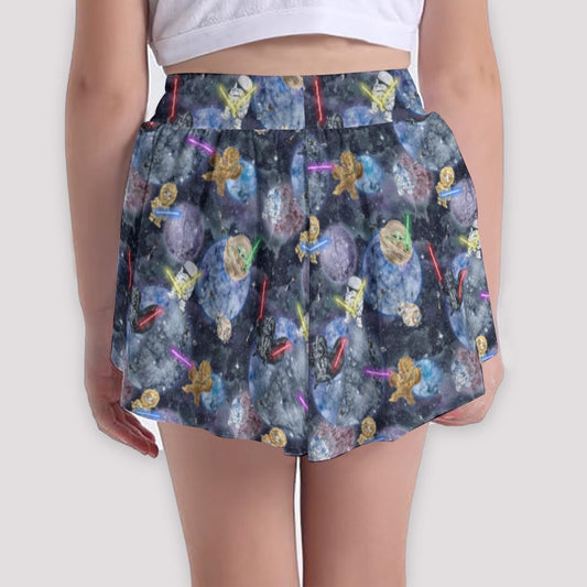 Watercolor Cosmic Battle - Girls’ Flowy Pocket Shorts