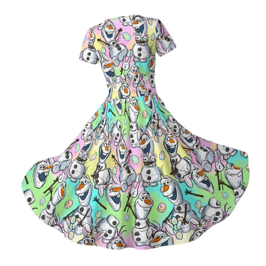 Sketched Snowman Easter - Women's V-Neck Ruched Midi Dress