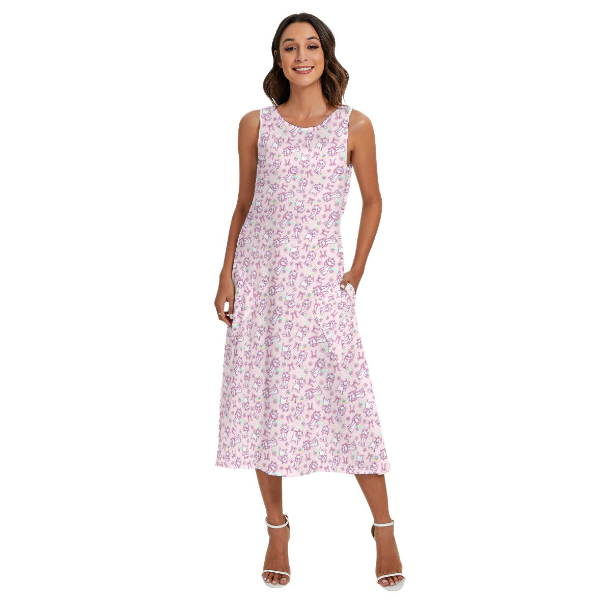 Rainbow Bow Kitty - Women’s Diagonal Pocket Midi Dress