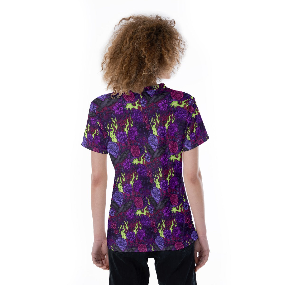 Fairytale Florals - Dark Enchantress - Women's Short Sleeve V-Neck T-Shirt