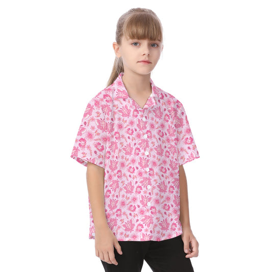 Pink Mushroom Moths - Kid's Hawaiian Button Up Shirt