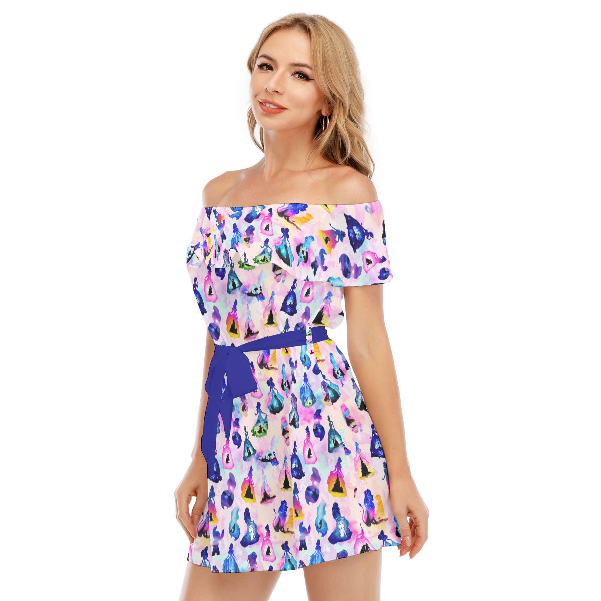 Princess And Classic Animation Silhouettes - Women's Off-shoulder Ruffle Dress