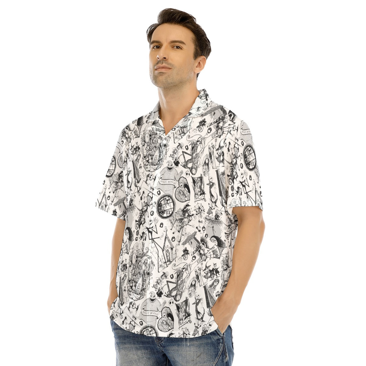 Nightmare Halloween Sketches - Men's Hawaiian Button Up Shirt