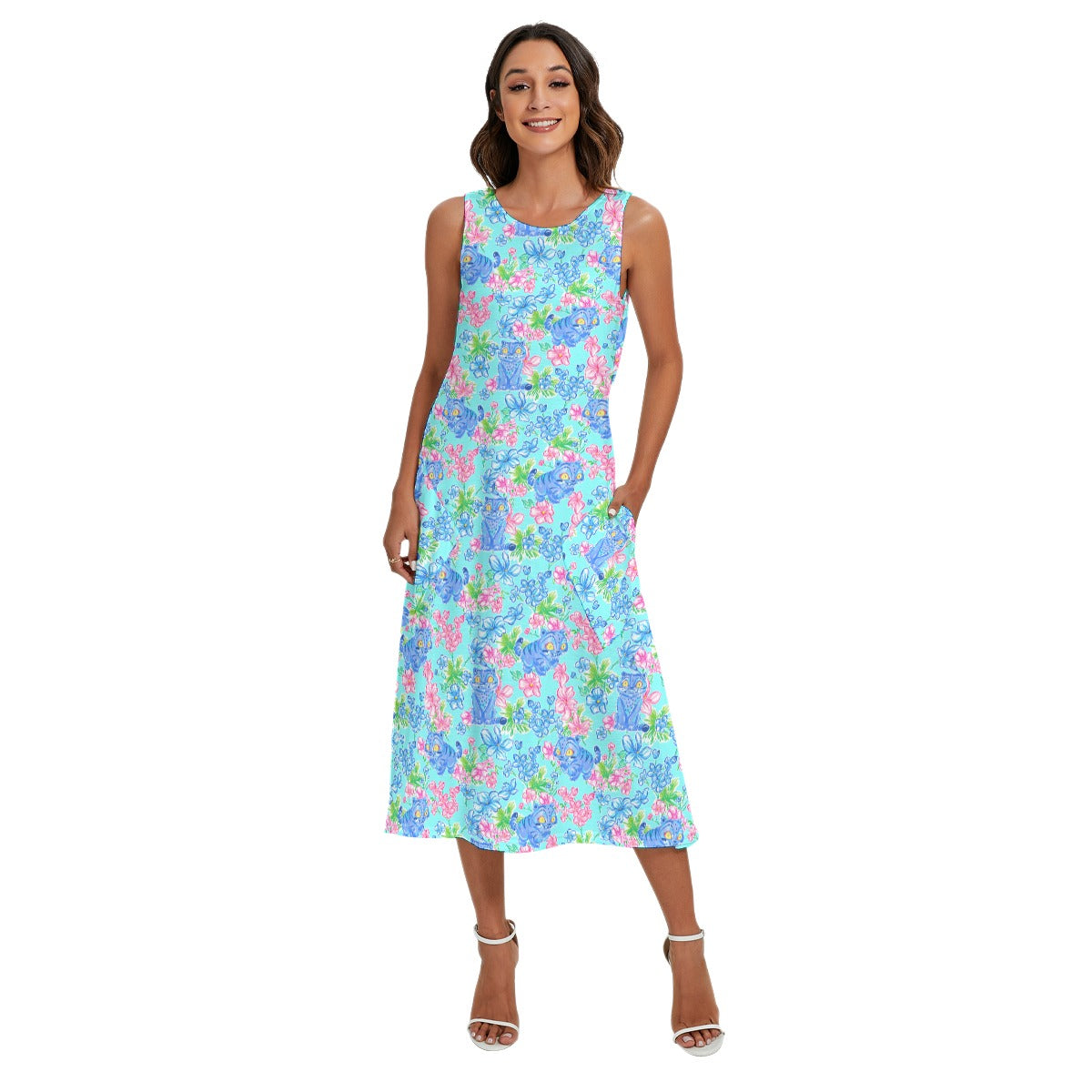 Derpy Tiger Blooms - Women’s Diagonal Pocket Midi Dress