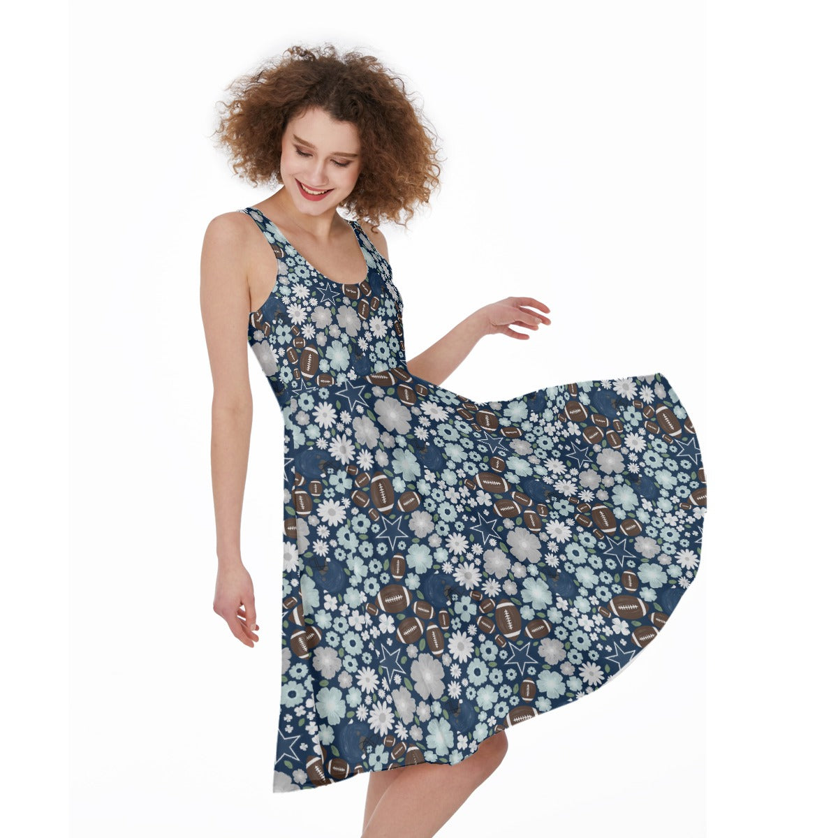 Blue Star Blooms - Pocket Midi Skater Dress