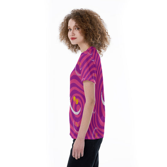 Whimsical Grinning Stripes - Women's Short Sleeve V-Neck T-Shirt