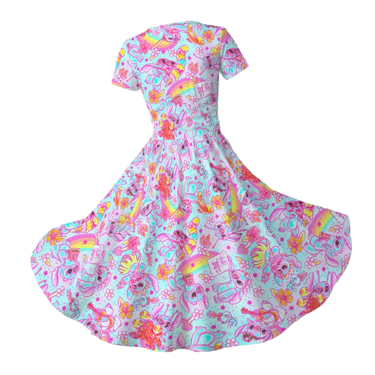 Neon Rainbow Mischief - Women's V-Neck Ruched Midi Dress
