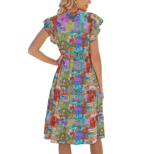 Element City Scene Collage - Women's Tiered Pocket Midi Dress