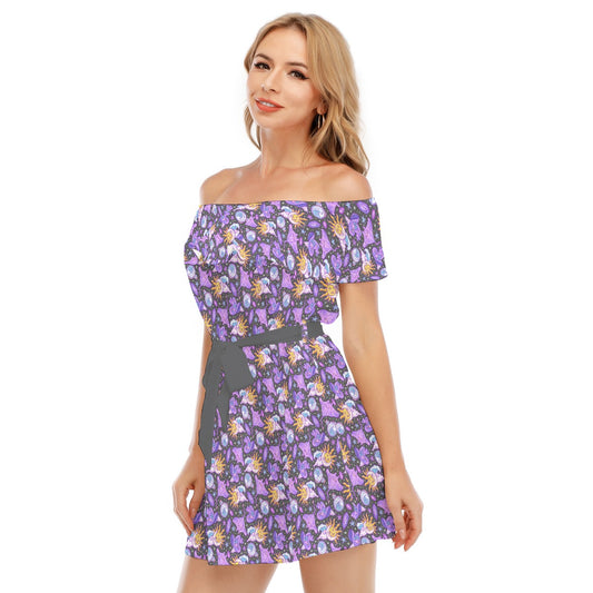 Mystical Manta Rays - Women's Off-shoulder Ruffle Dress