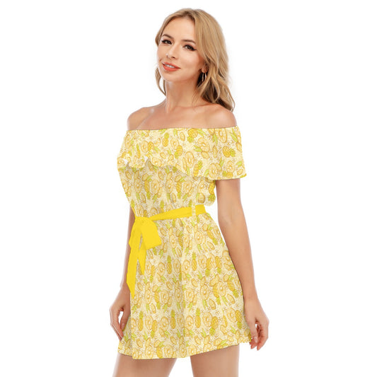 Summer Fruits - Pineapple - Women's Off-shoulder Ruffle Dress