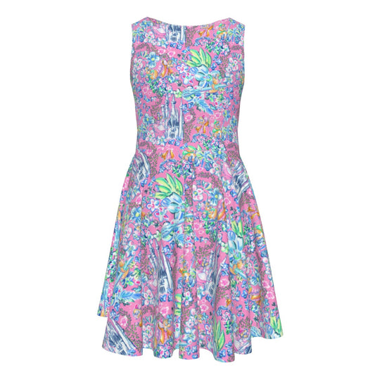 Bright Tropical Dreams - Enchanted Squeaky Helpers - Kid's Sleeveless Skater Dress