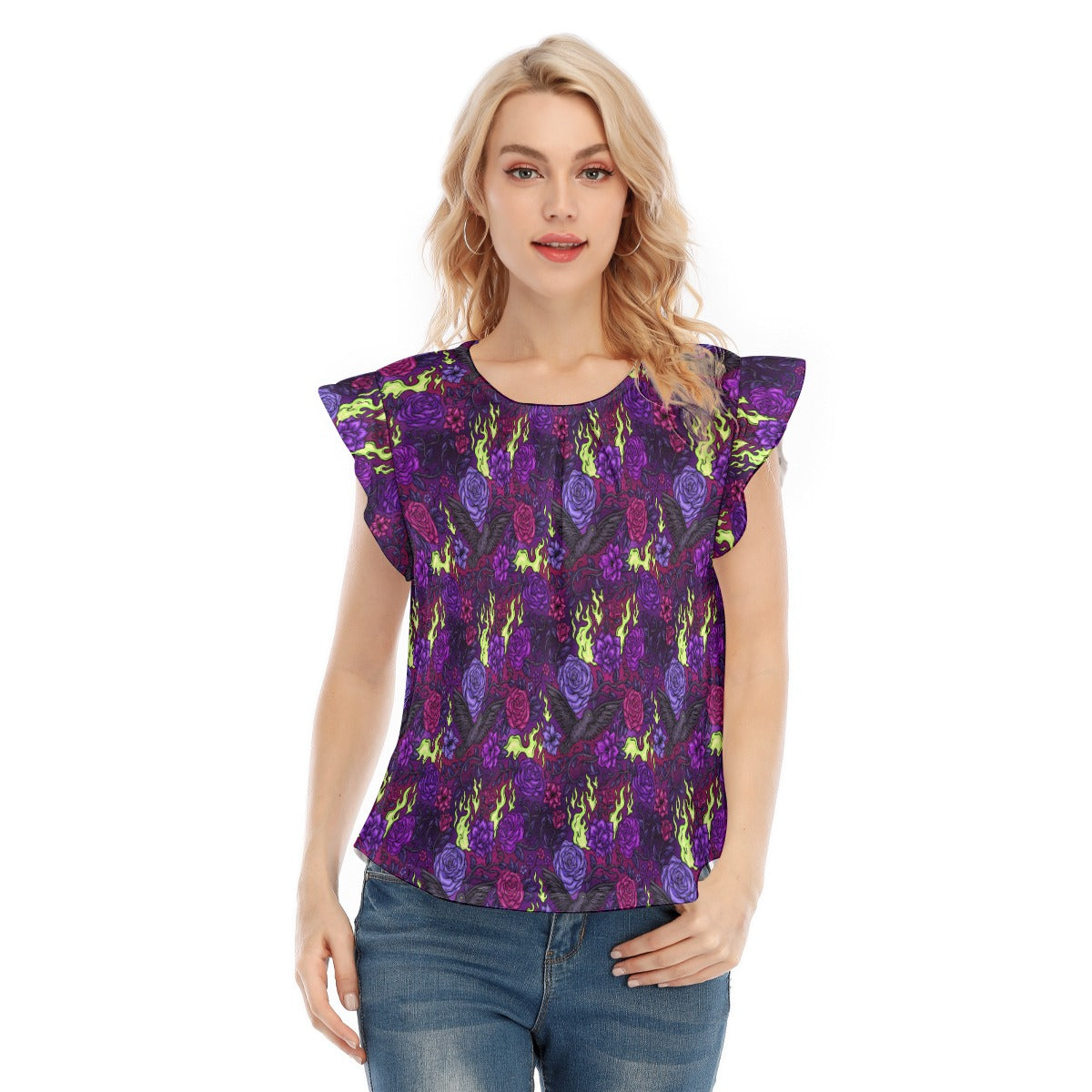 Fairytale Florals - Dark Enchantress - Women’s Flutter Sleeve Top