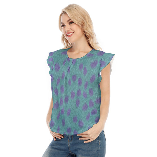 Turquoise Monster Spots - Women’s Flutter Sleeve Top