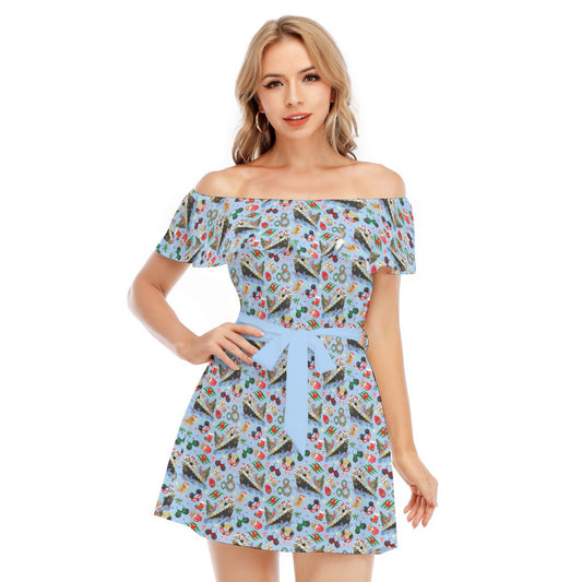 Very Merrytime Christmas Cruise - Women's Off-shoulder Ruffle Dress