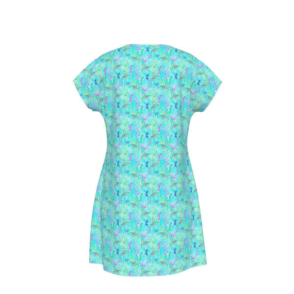 Neon Floral Baby Turtle - Women's T-Shirt Dress