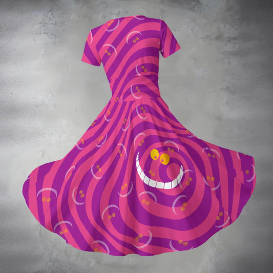 Whimsical Grinning Stripes - Women's V-Neck Ruched Midi Dress