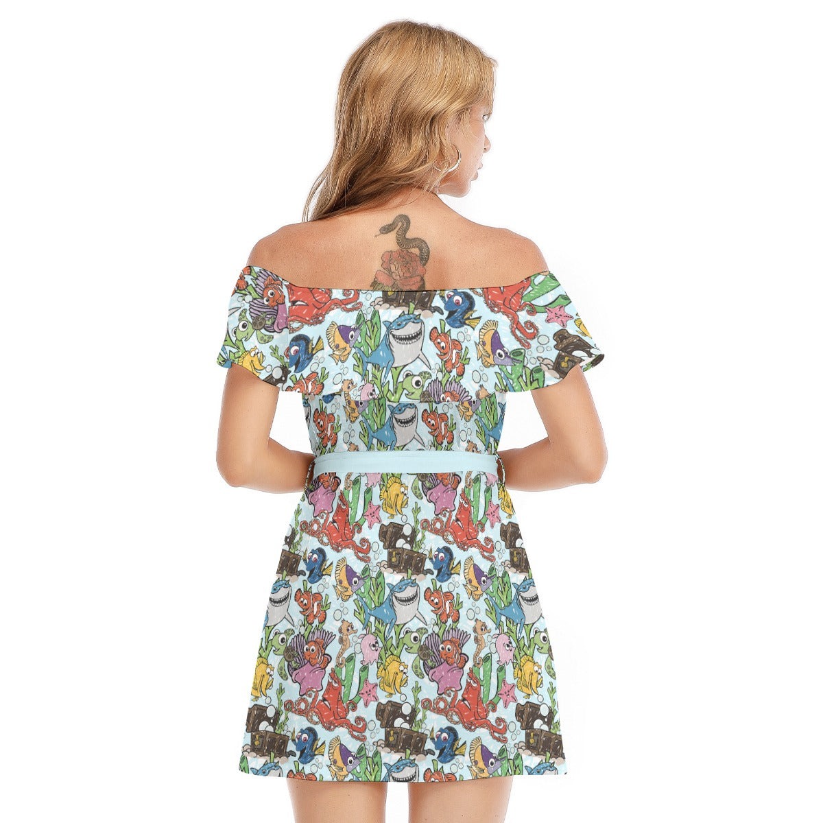 Fish Are Friends Reef - Women's Off-shoulder Ruffle Dress