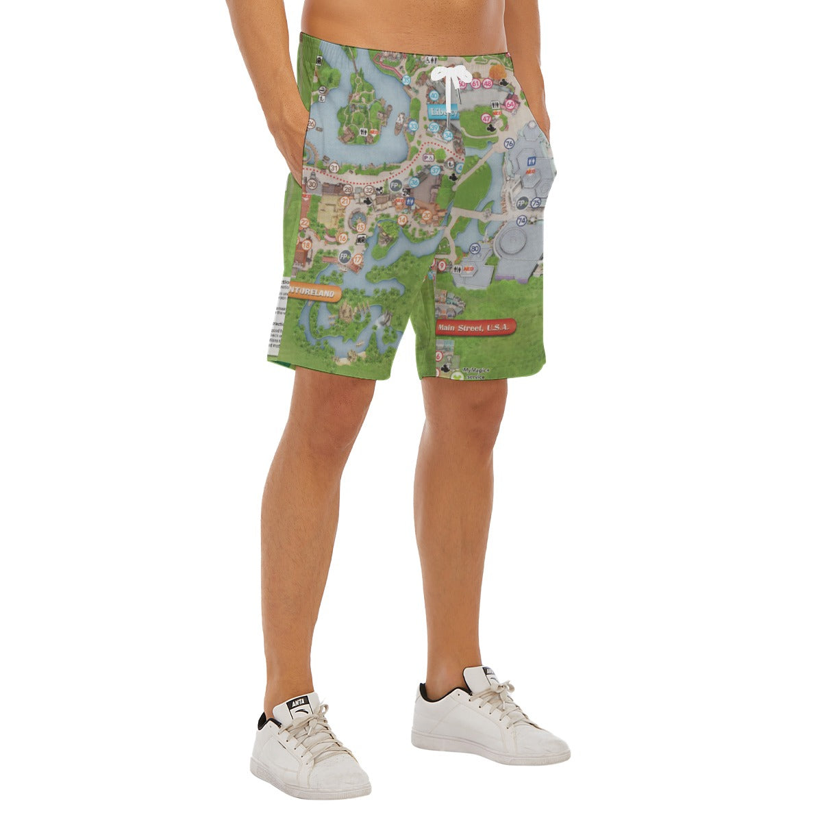 Vibrant Fantasy Park Map - Men’s Pocket Beach Shorts